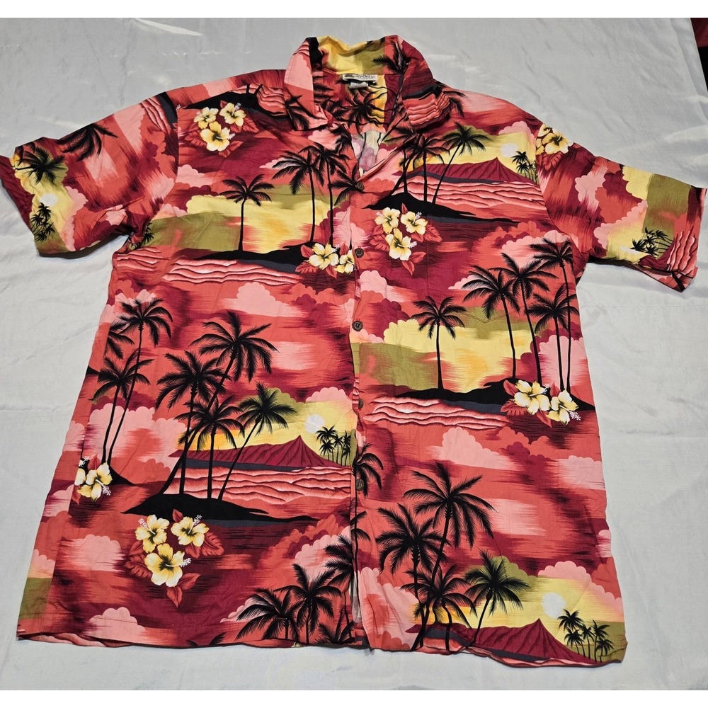 Vtg Aloha Republic Cotton Button Hawaiian Shirt Mens XL Bright Floral Made USA